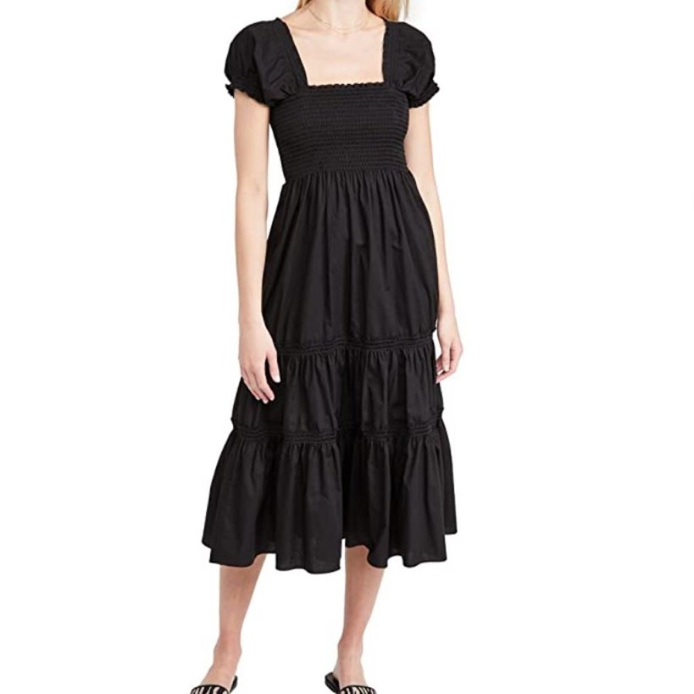 O. P. T. Square Neck Smocked Midi Dress Size XS Black NWT